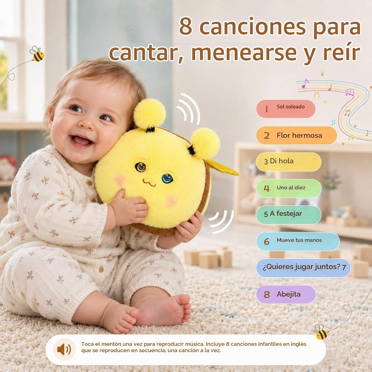 Juguete de peluche de abeja, juguete musical electrónico interactivo
