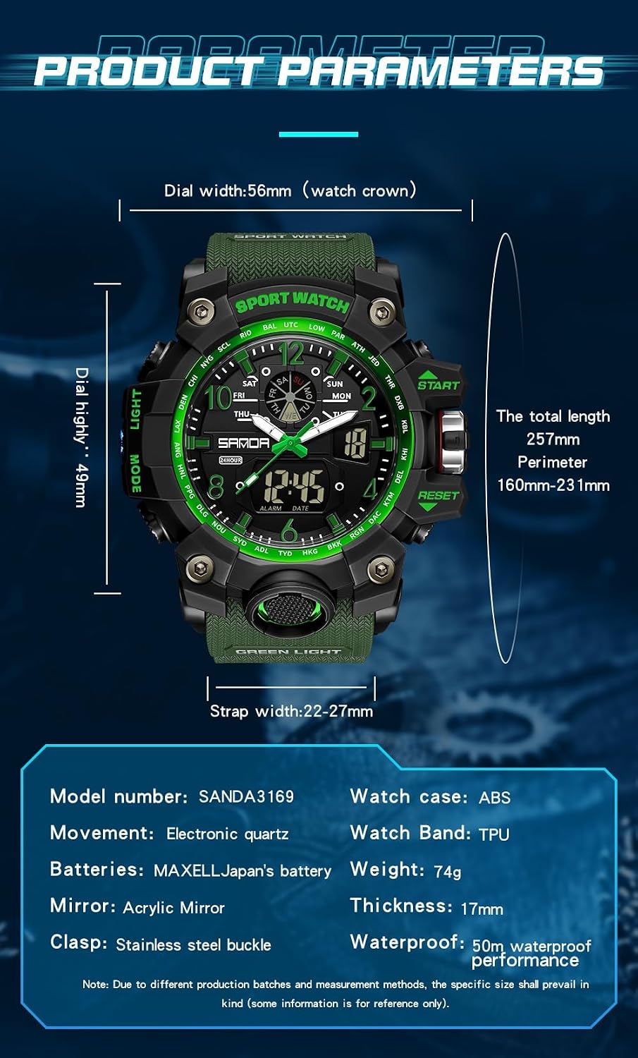 Reloj para Hombre AIMES Deportivo al Aire Libre a Prueba de Agua Militar con Fecha, Función Múltiple, Pantalla LED, Alarma, Cronómetro y Tácticas para Hombres