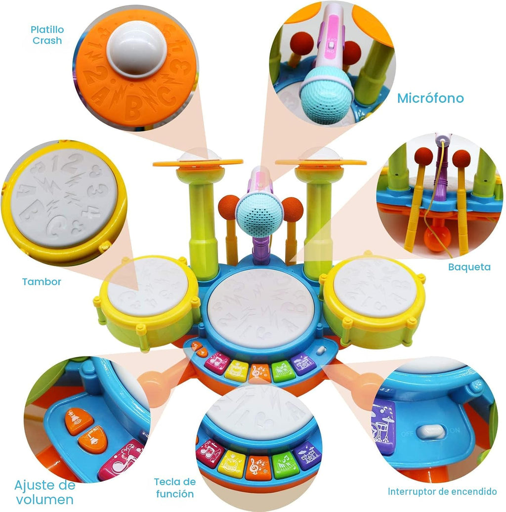 Juego de batería para niños pequeños, instrumentos musicales para niños, juguetes para regalos de cumpleaños de niños, kit de batería eléctrica para bebés y niñas