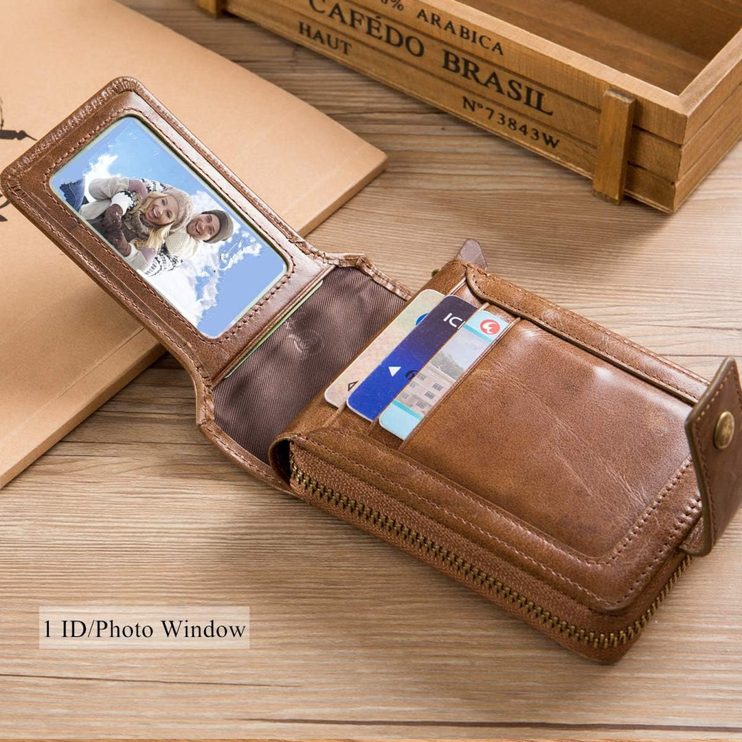 BULLCAPTAIN Cartera RFID de Cuero Genuino para Hombres de Gran Capa...