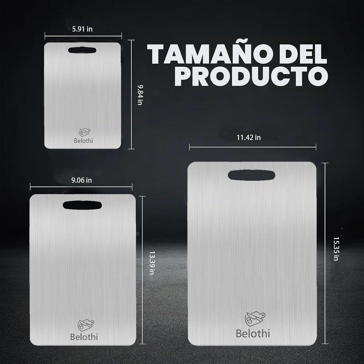 Juego de 3 tablas de cortar de acero inoxidable, tablas de cortar no tóxicas para cocina