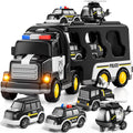 Camión de Policía de Juguete para Niños de 3 4 5 6 Años - Juego de Vehículo Portador con 3 Autos Pequeños y 1 Helicóptero, Auto de Fricción para Niños de 3-9 Años, Regalos para Niños y Niñas