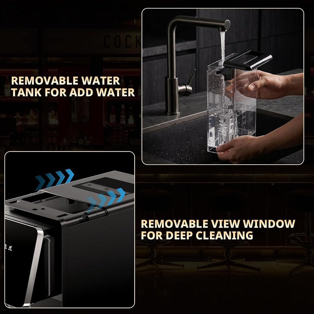 COWSAR Máquina Generadora de Hielo 2 en 1 para Encimita con Dispensador de Agua, Negro