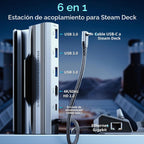 Estación de acoplamiento para Steam Deck/ROG Ally/Legion Go, la base de cubierta de vapor 6 en 1. Ethernet de 1000 Mbps, carga rápida de 3.0 PD 100W, HDMI 2.0 4K @60Hz y 3 puertos USB 3.0 Base OLED para plataforma de vapor.