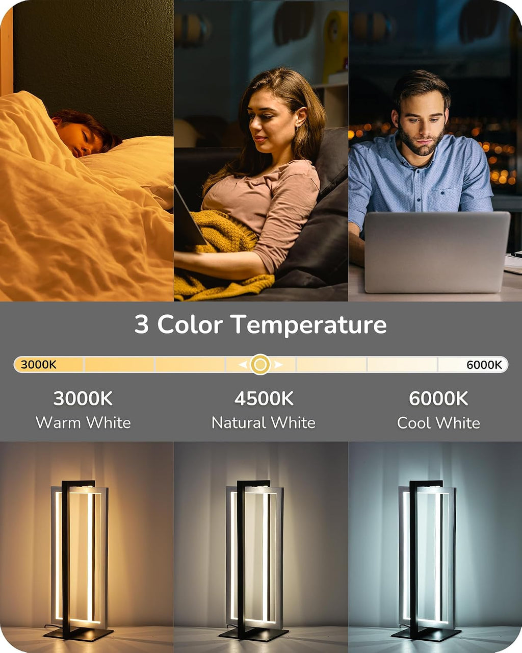 Lámpara EDISHINE Moderna lámpara de mesa LED, 750 lm, lámpara de noche regulable continua, 3 temperaturas de color, lámpara de mesita de noche con control de interruptor para sala de estar, dormitorio