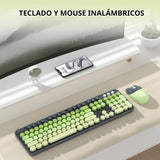 Teclado y ratón inalámbricos, MOFII con teclas redondas de 104 tecl...