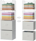 Organizadores de Closet apilables de 4 niveles con 2 cajones, Estante plegable para armario y estantes de almacenamiento, Cajones apilables para sistema organizador de closet, blanco(Patente en trámite)