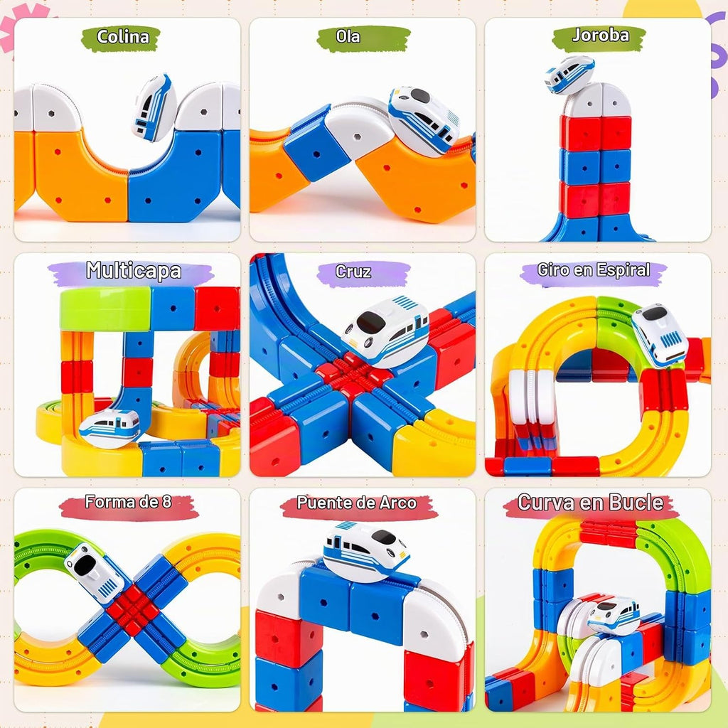 Juego de tren eléctrico para niños, 147 piezas (90 pistas de cubo) juguete