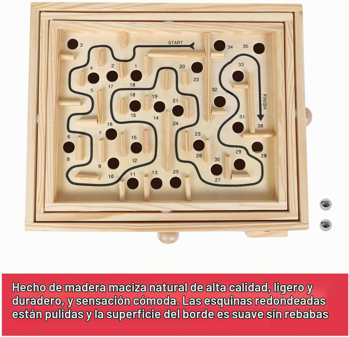 Juego de laberinto de madera, juego de mesa de laberinto de inclinación de bola de mármol, juego de equilibrio de mesa y juguete para niños y adultos