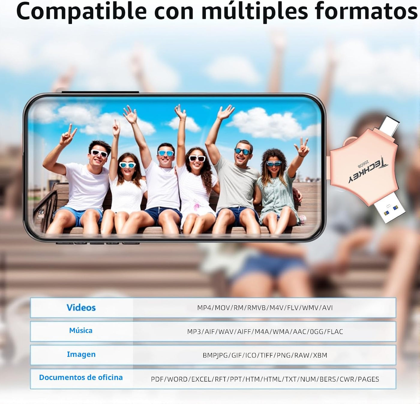 Memoria flash con certificación MFi para iPhone iPad de 256 GB, mem...