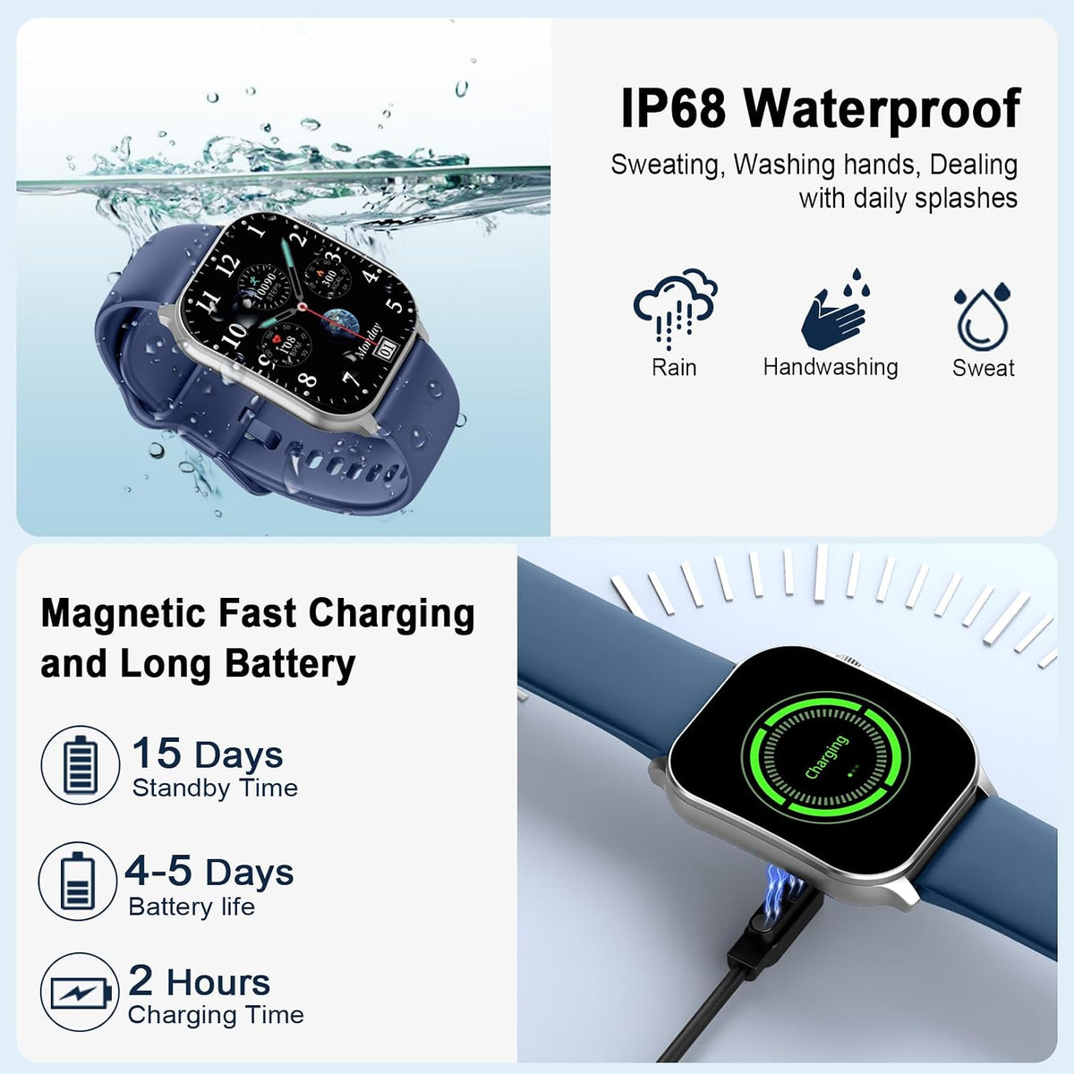 Poounur Relojes inteligentes para mujer, reloj inteligente con llamadas/mensajes/notificaciones, rastreador de actividad física con monitor de frecuencia cardíaca 24/7/sueño, reloj inteligente