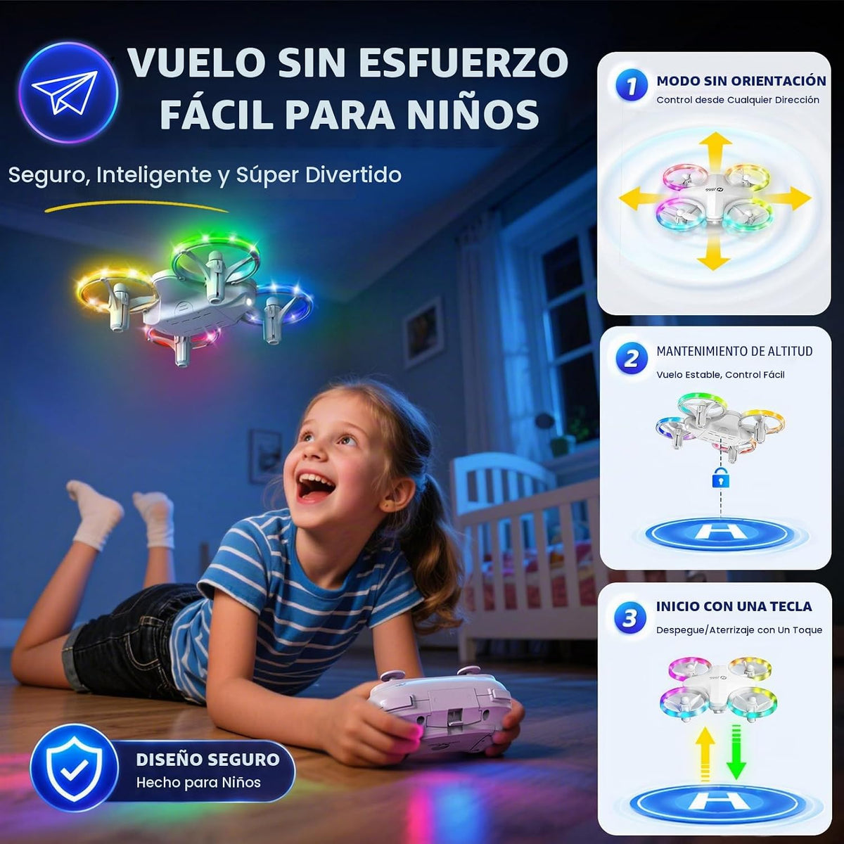 Holy Stone HS180 - Mini dron LED para niños, 3 baterías, apto para