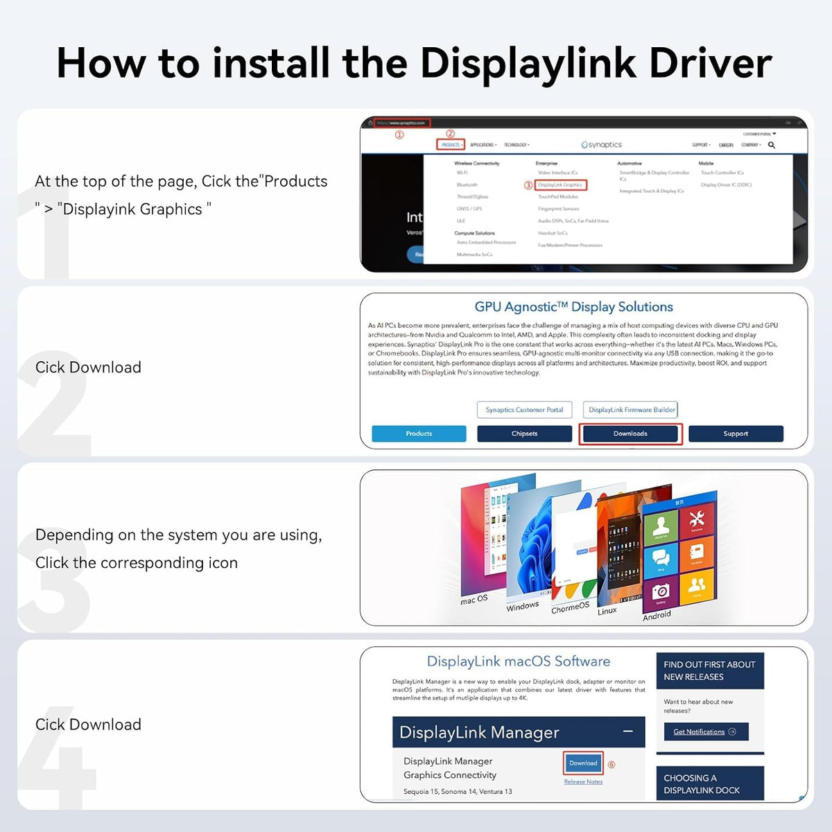 ACASIS Adaptador DisplayLink Dual DP para MacBook Air/Pro M1/M2/M3/M4