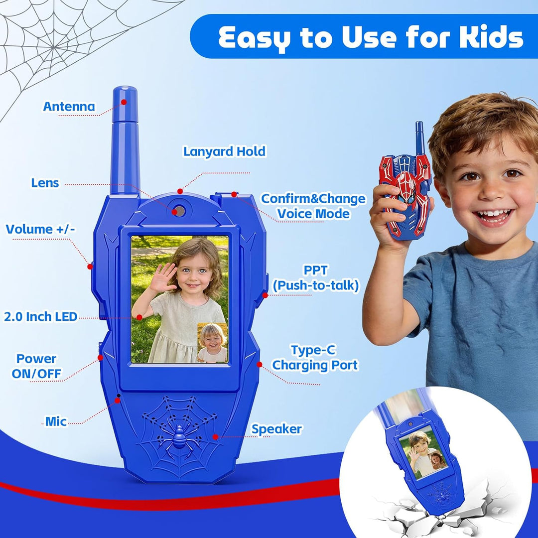 Walkie Talkies de video para niños, paquete de 2 walkie talkies rec...