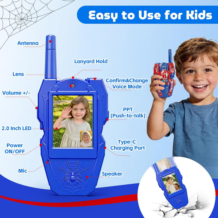 Walkie Talkies de video para niños, paquete de 2 walkie talkies rec...