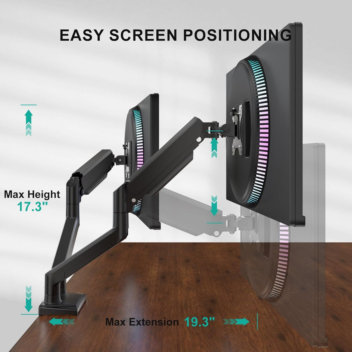 WALI Brazo de monitor doble ajustable para pantallas de 13 a 32 pulgadas