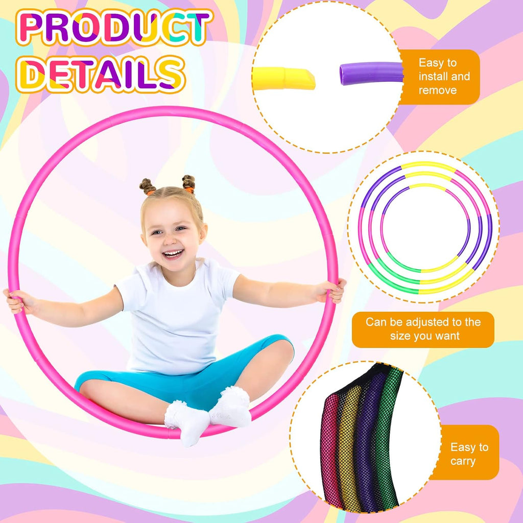 12 piezas de aro de juguete para niños, aro de juguete desmontable ajustable, aro de ejercicio de colores, anillo de ejercicio de plástico, círculo para niños, adolescentes, gimnasia, equipo de