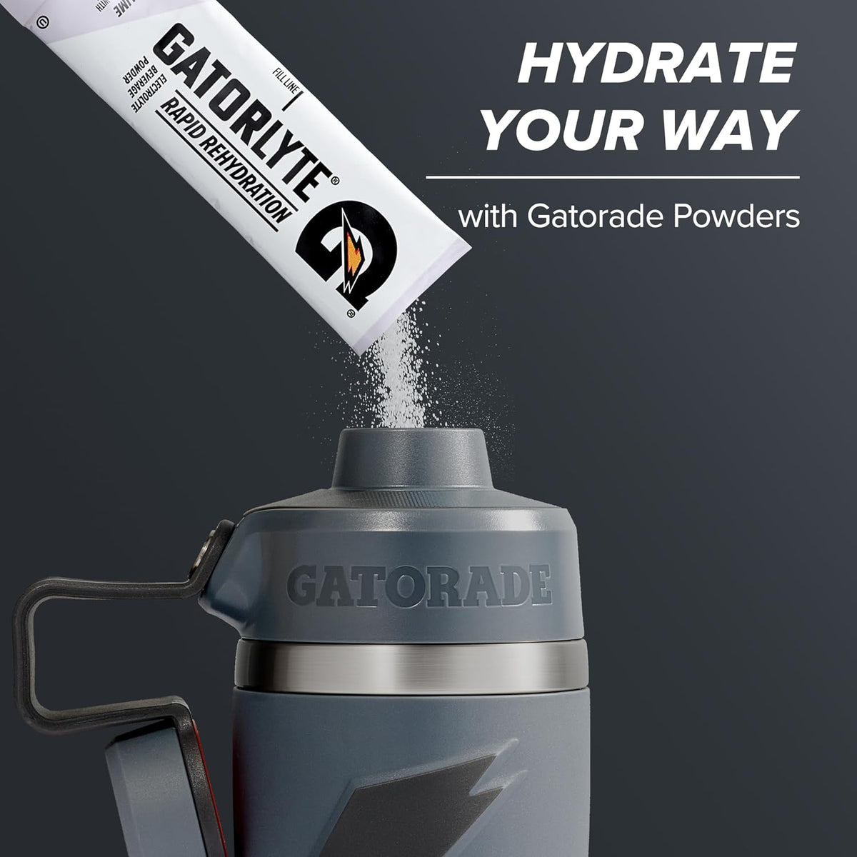 Gatorade 'Overtime' - Botella de agua de acero inoxidable de 22 onzas, tapa giratoria, color gris