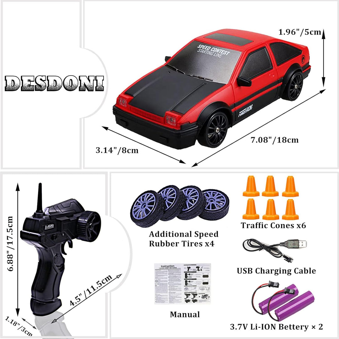 Auto a control remoto RC Drift 2.4GHz escala 1:24 4WD 15KM\/H Model...