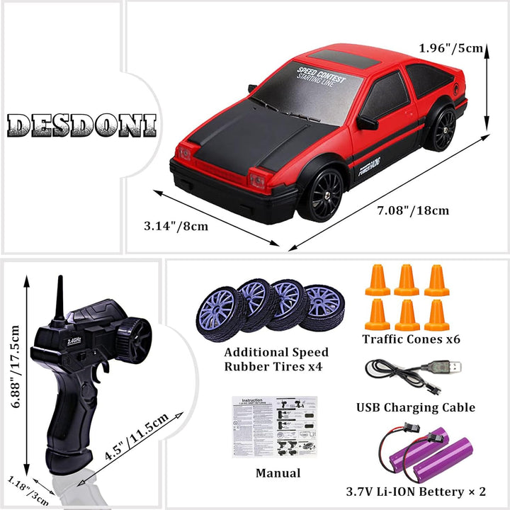 Auto a control remoto RC Drift 2.4GHz escala 1:24 4WD 15KM\/H Model...