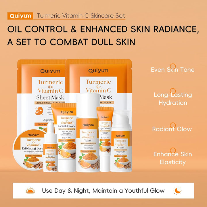 QUIYUM Juego de cuidado de la piel, cúrcuma con vitamina C, 7 pieza...