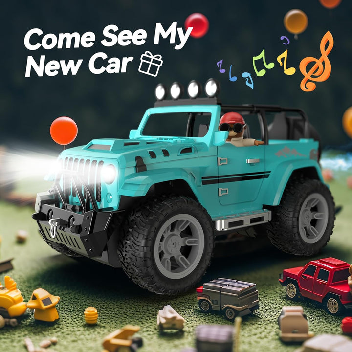 DEERC Coche de Control Remoto con Neblina y Música, Camión de Contr...