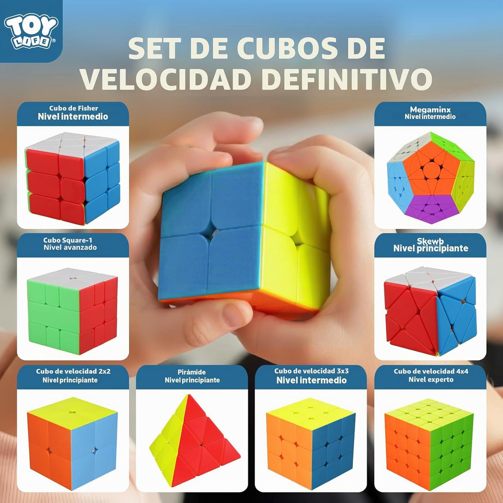 STEAM Life Speed Cube Set 8 Pack Magic Cube | Includes 3x3, 2x2, 4x4 Speed Cube, Pyramid Cube, Megaminx Cube Bundle Collection Cube Toys para Kids & Adults