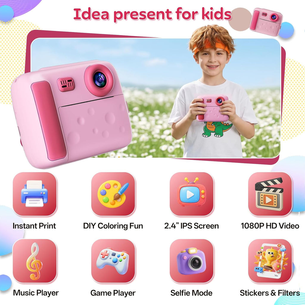 Cámara de impresión instantánea para niños, pantalla 2.5D 48MP cámara