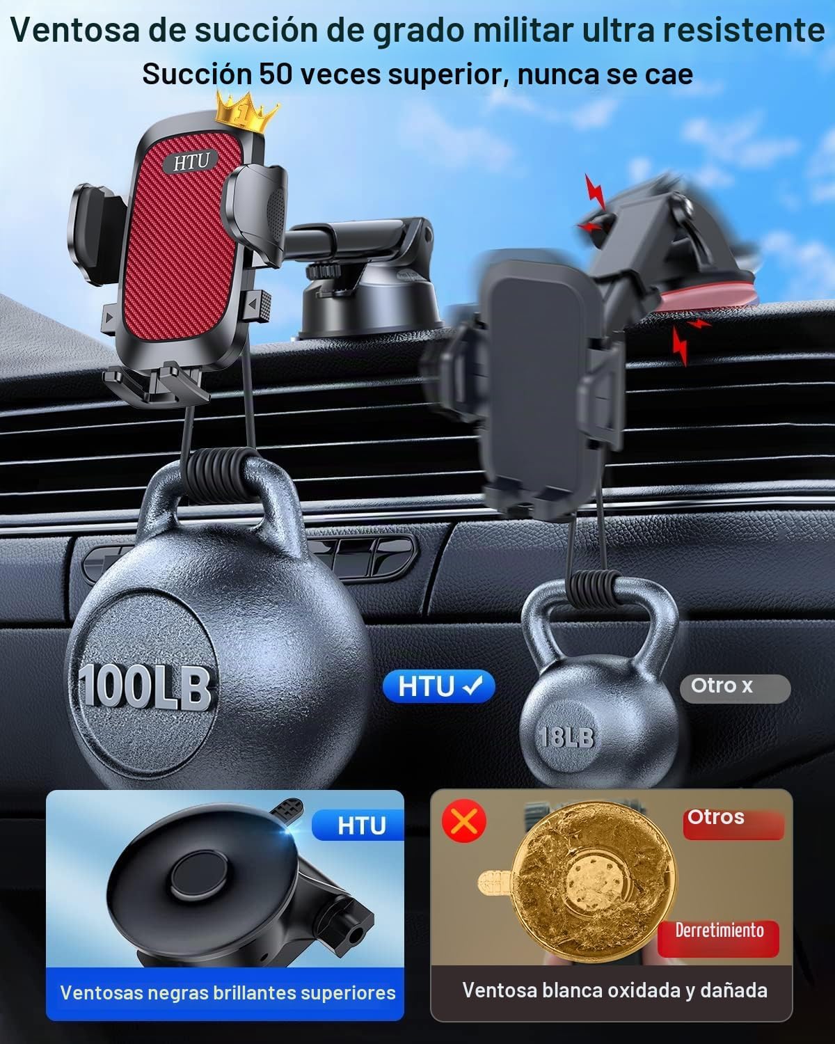Soporte de teléfono celular para automóvil, [potente ventosa], soporte de teléfono de automóvil para salpicadero, parabrisas, ventilación de aire, brazo largo, soporte para teléfono celular, soporte para automóvil, funda gruesa compatible con teléfonos