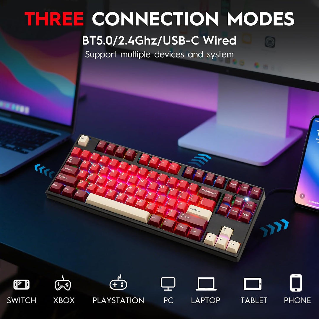 LAGWKX Teclado mecánico inalámbrico, Bluetooth\/2.4G\/USB-C, retroi...