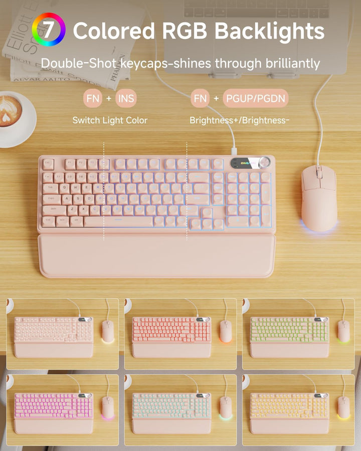 EWEADN Combo de teclado y mouse con cable con reposamuñecas desmont...