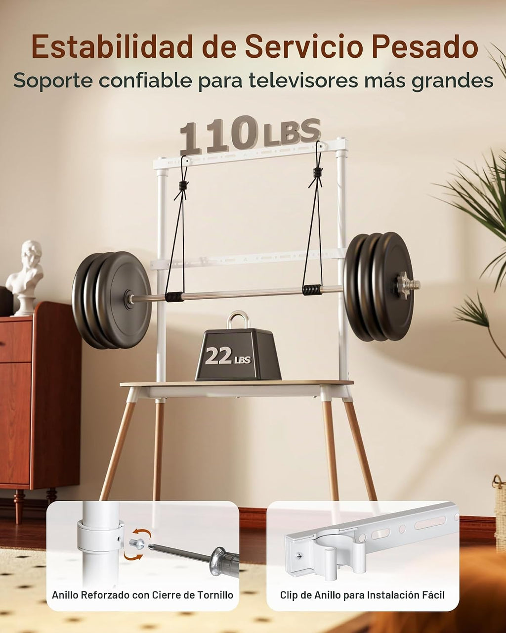 Soporte de TV con caballete de 4 patas para televisores de 49 a 86