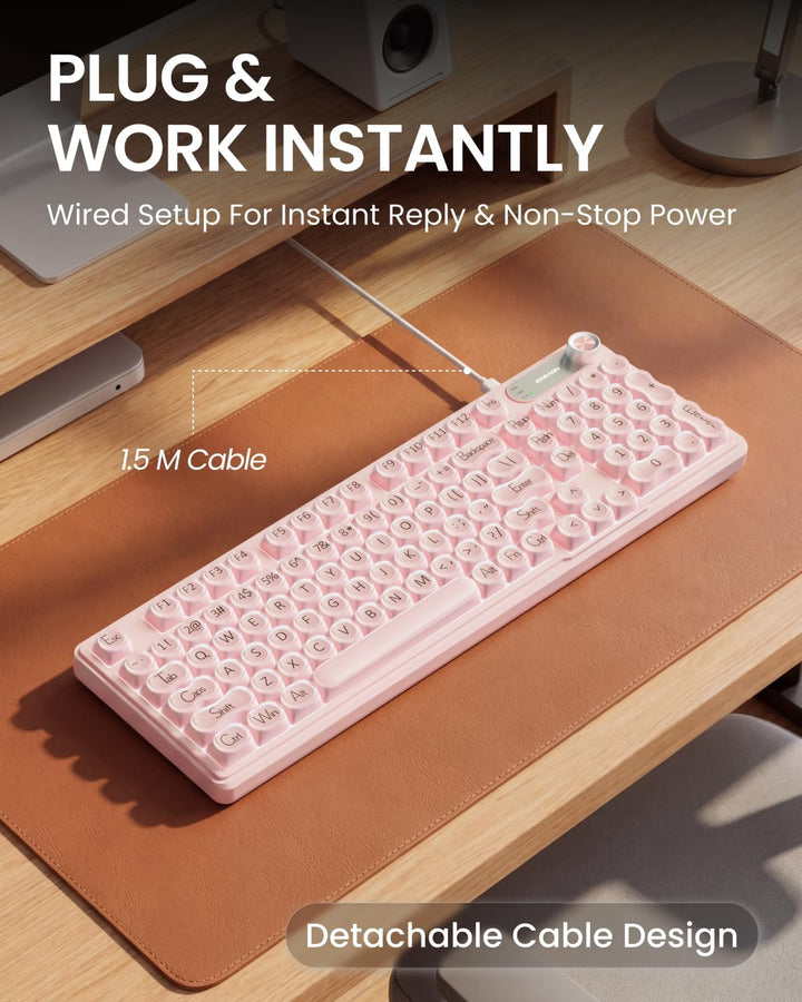 Teclado con cable EWEADN V102, teclado cremoso para juegos de 98 te...