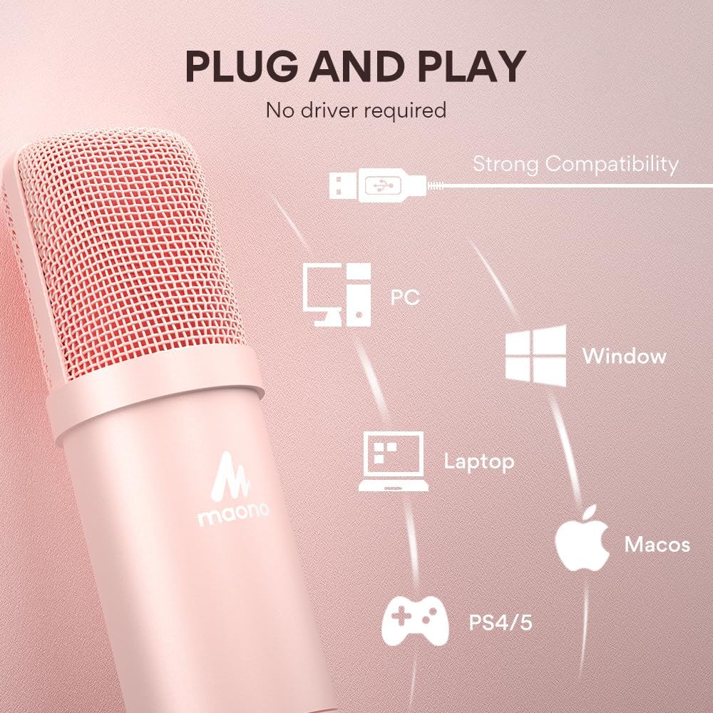 MAONO Micrófono USB, 192kHz\/24bit Plug &amp; Play PC Podcast conde...