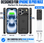 Alpatronix Funda de batería para iPhone 18 Pro Max, funda de carga inalámbrica delgada y portátil, funda de cargador extendida, carga rápida de 15 W, negro mate de alta capacidad