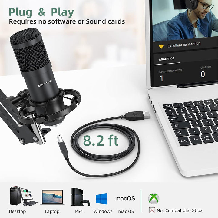 SUDOTACK - Micrófono de condensador USB para podcast en PC: kit de...