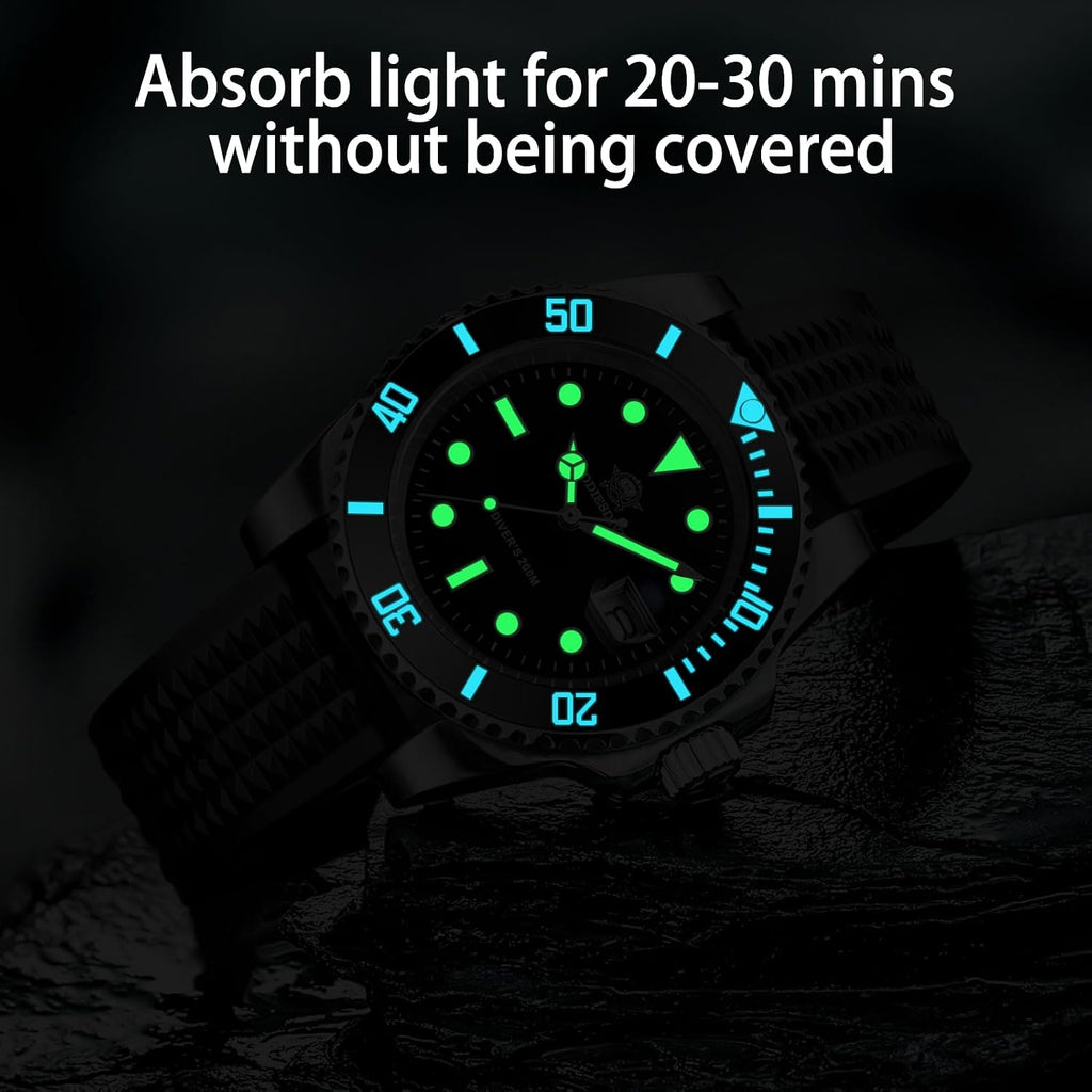 ADDIESDIVE Reloj de buceo para hombre de 1.614 in con movimiento de cuarzo para hombre, esfera fácil de leer, 200 M, impermeable, BGW9, luminoso, analógico, naranja, rojo, verde/negro, esfera