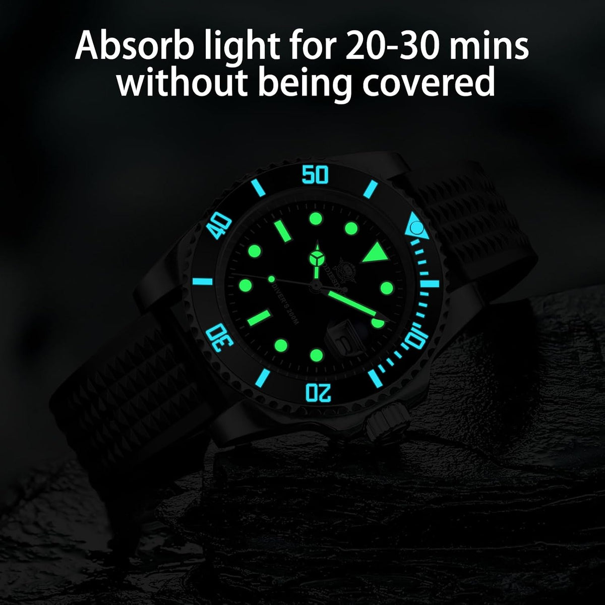 ADDIESDIVE Reloj de buceo para hombre de 1.614 in con movimiento de cuarzo para hombre, esfera fácil de leer, 200 M, impermeable, BGW9, luminoso, analógico, naranja, rojo, verde/negro, esfera