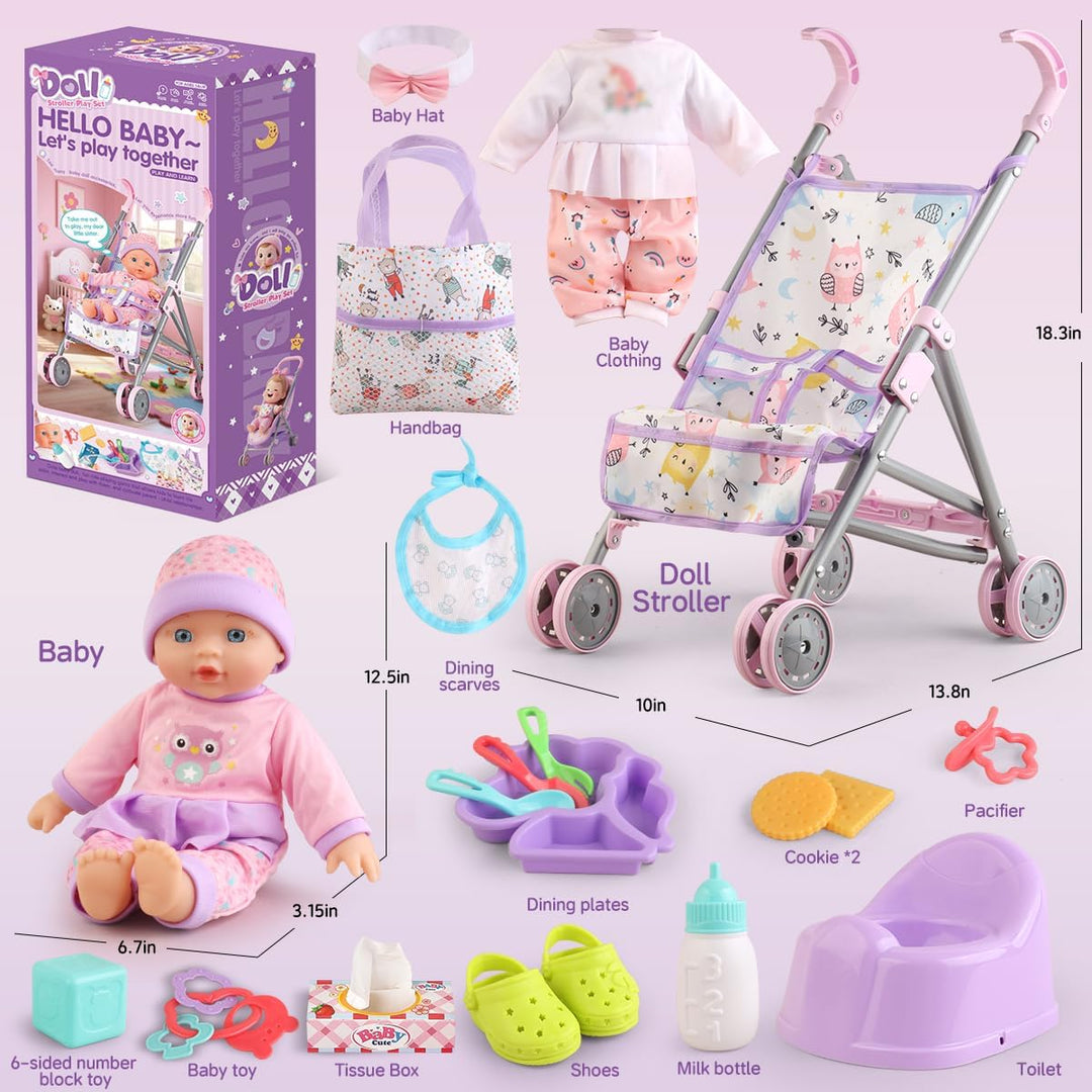 Muñeca de bebé con juego de cochecito para juego de simulación real...