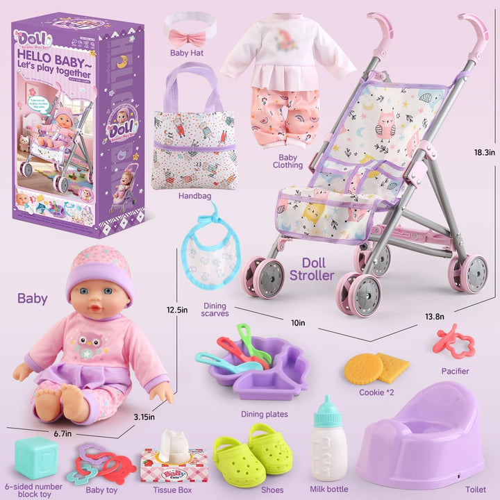 Muñeca de bebé con juego de cochecito para juego de simulación real...