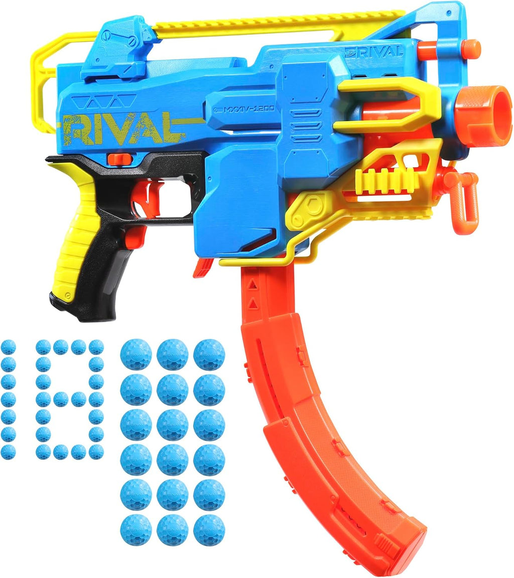 Nerf Rival Challenger MXXIV-1200 - Pistola motorizada, cargador curvo de 12 redondas, 18 Nerf Rival Accu-Rounds, regalos para adolescentes
