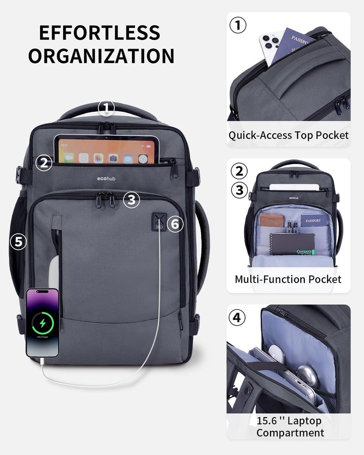 ECOHUB Mochila de Viaje Mochila de Equipaje de Mano, Verde grisáceo...