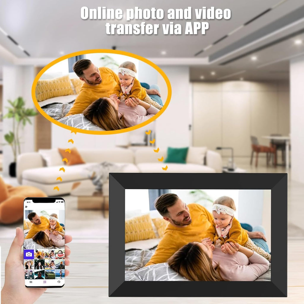 Marco de fotos digital WiFi de 10.1 pulgadas, marco de fotos digital inteligente con pantalla táctil IPS HD de 1280 x 800, rotación automática y presentación de diapositivas, fácil configuración para