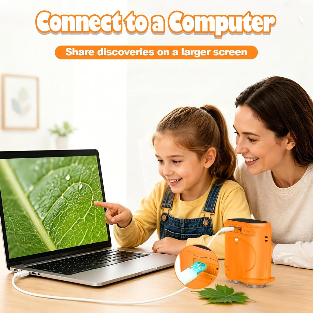 Microscopio y telescopio para niños 2 en 1, 1000X, pantalla de 2" IPS (amarillo)