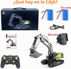 Excavadora RC para adultos Huina 1593 Totalmente funcional Juguete 1:14 28 canales Control remoto Camión Construcción Vehículo Cubo Metal Luces LED Simulación Sonidos 2 Baterías y Pinza Modelo 2026