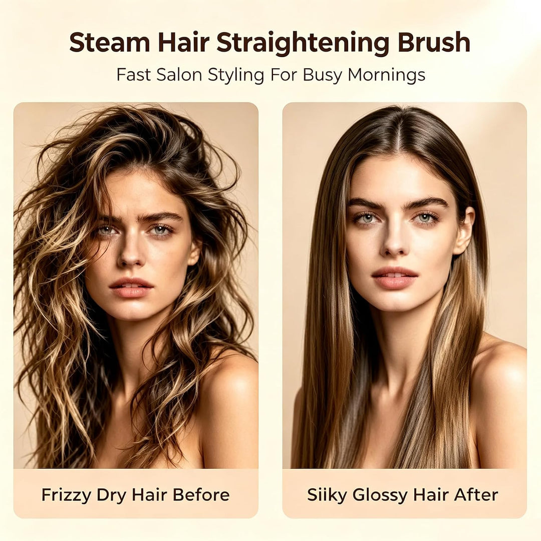 Cepillo alisador de pelo de vapor iónico para cabello y cabello riz...