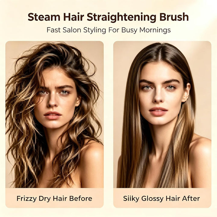 Cepillo alisador de pelo de vapor iónico para cabello y cabello riz...