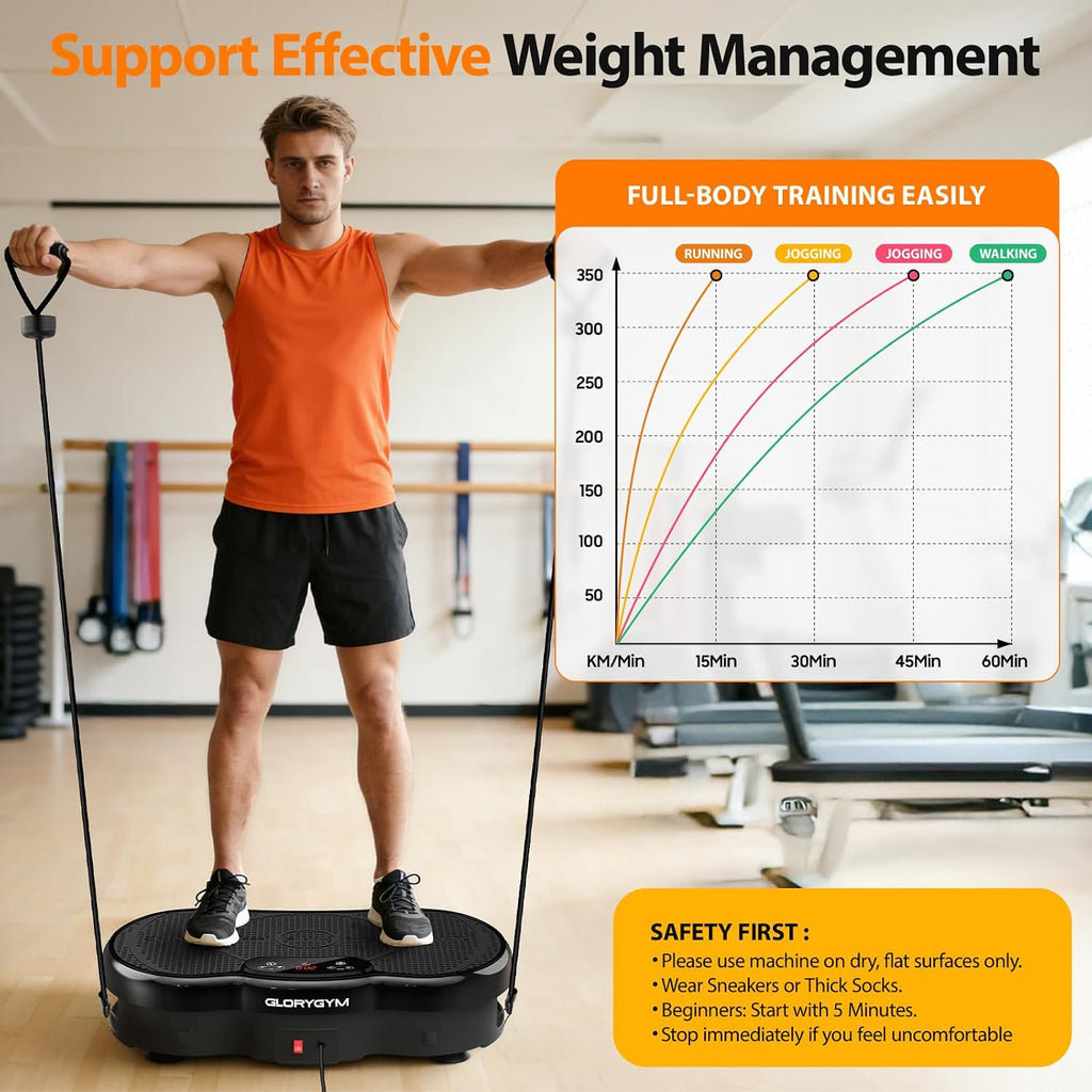 Plataforma de Vibración para Ejercicio para Body Shaker y Pérdida de Peso, Plataforma Vibratoria con Bandas de Resistencia, 120 Niveles de Velocidad, Control Remoto, Entrenamiento de Cuerpo Completo, Equipo Compacto de Gimnasio para el Hogar