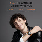 Kieslect Reloj inteligente para hombres y mujeres, compatible con Android y iPhone, pantalla AMOLED de 1.43 pulgadas, rastreador de actividad física con respuesta/hacer llamadas, monitor de frecuencia cardíaca impermeable IP68/sueño/SpO2, más de 100 modos