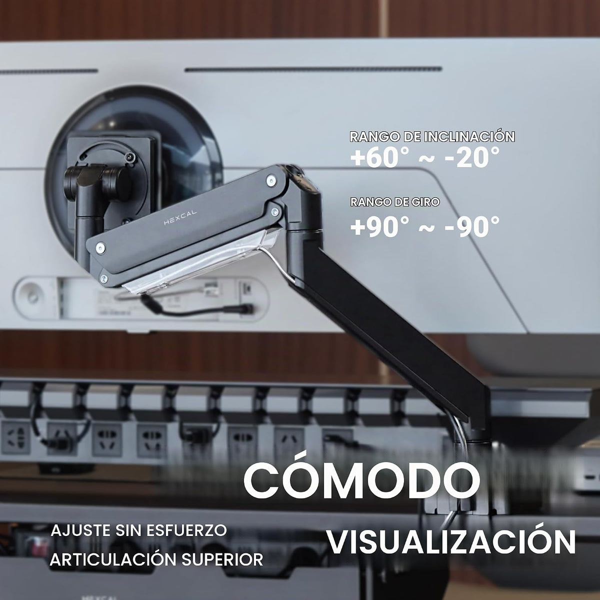Brazo de monitor resistente para pantallas ultraanchas de 57", soporta hasta 59.4 libras, soporte de escritorio de movimiento completo con VESA de liberación rápida (75/100/7.874 in